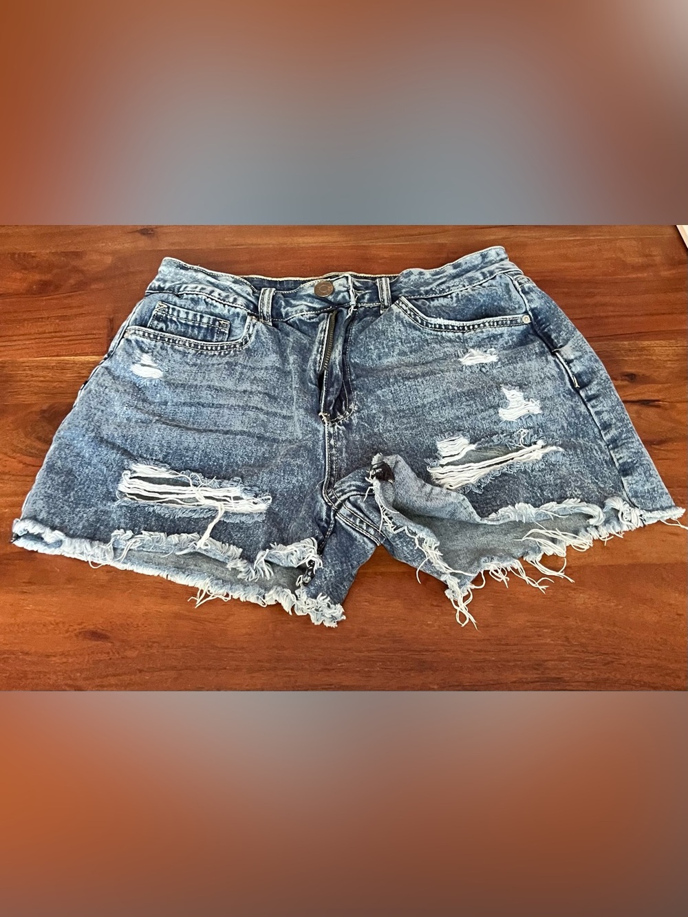 T.J.Maxx Distressed Frayed Hem Denim Shorts - Blue